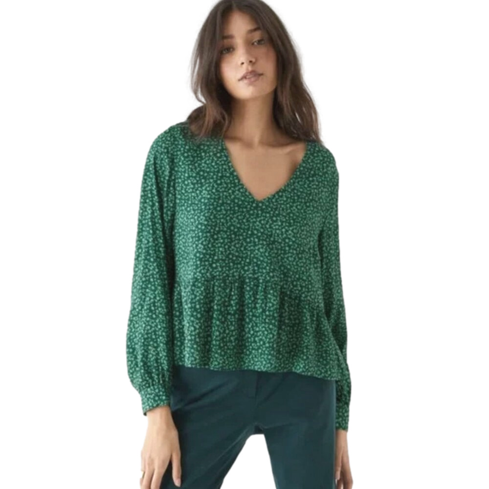 Frank & Oak green floral blouse